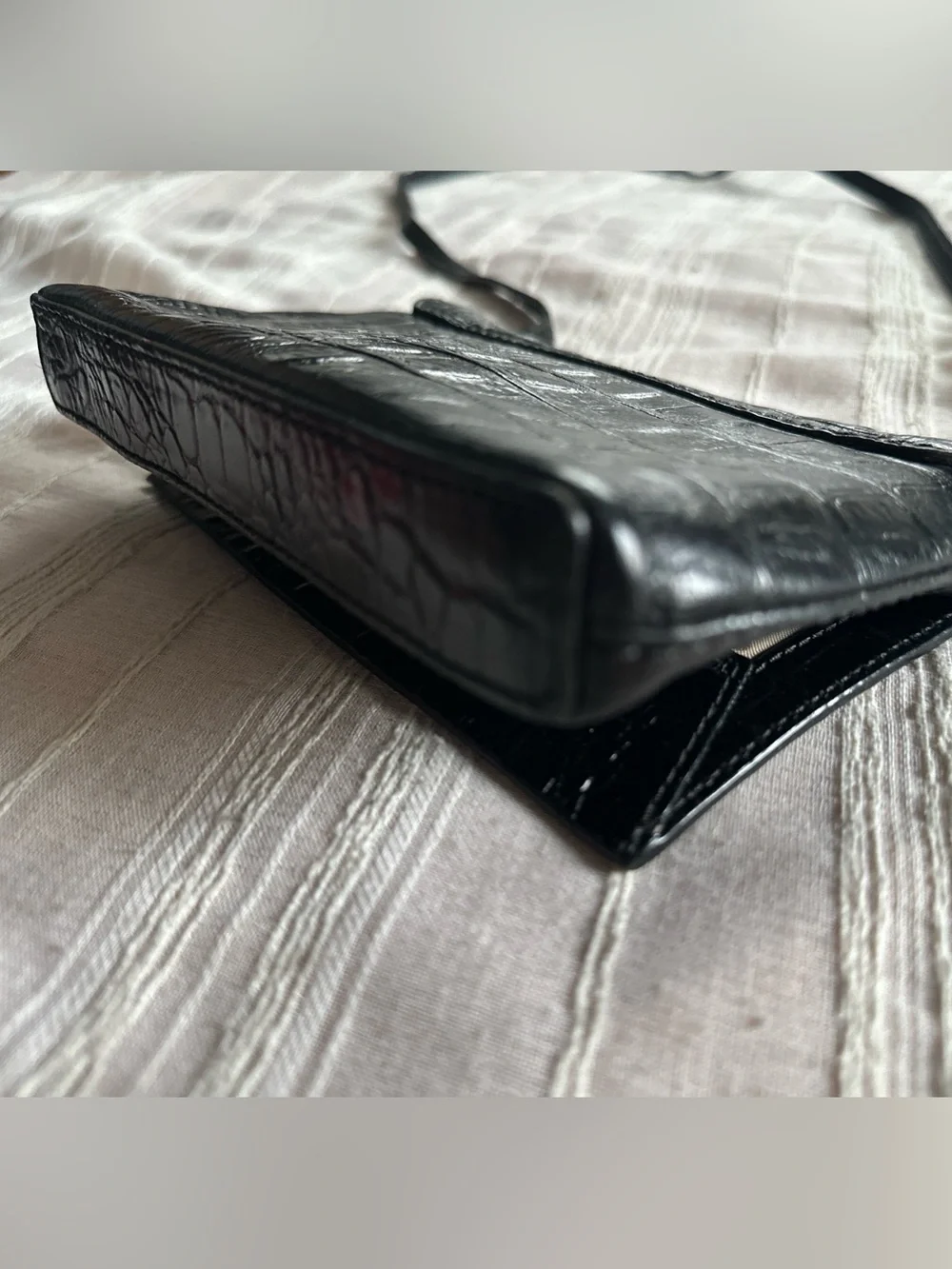 KATE SPADE NY Rialto Place Sally Black Crocodile Embossed Leather Crossbody Bag